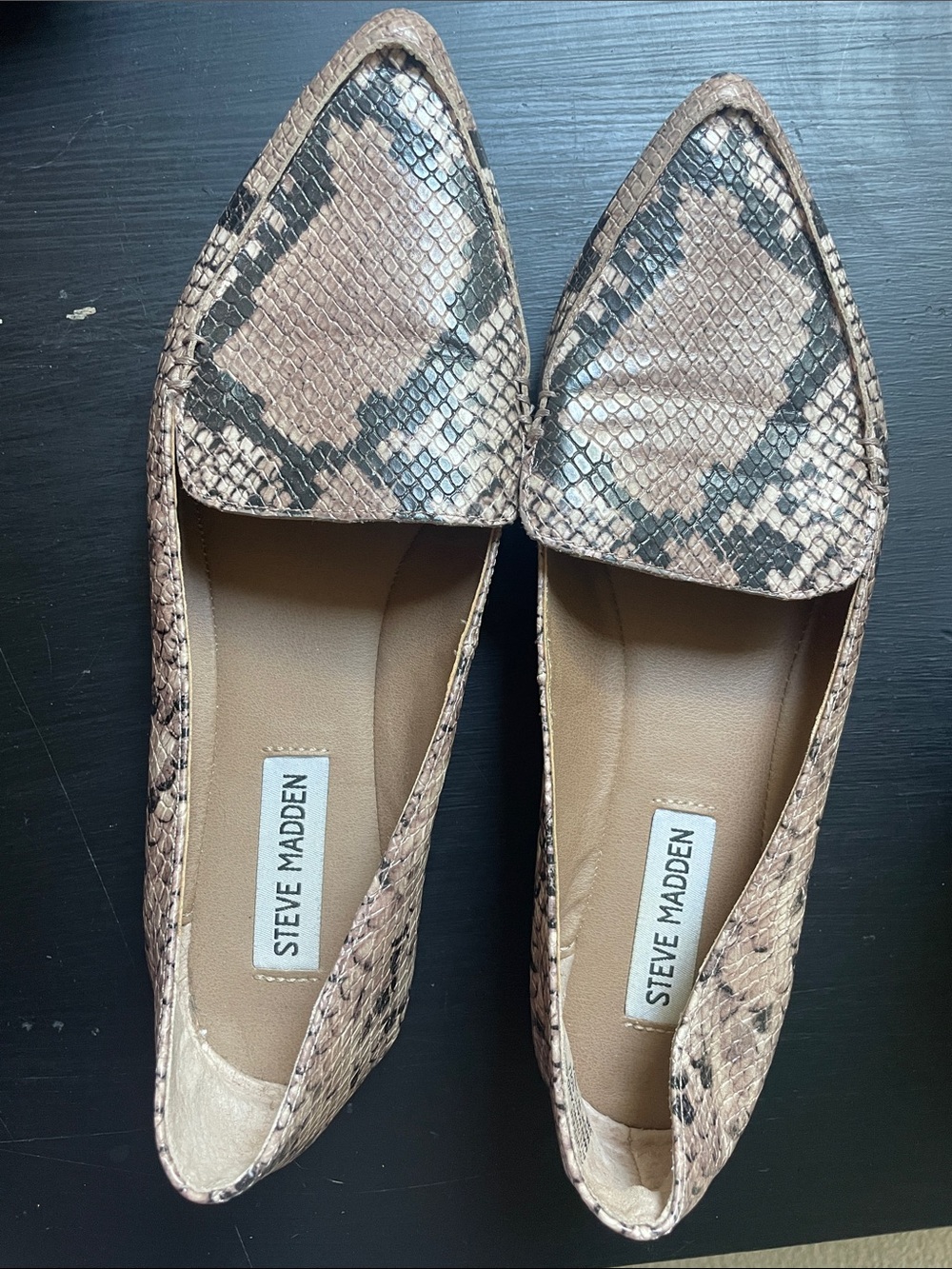 Steve Madden Taupe Snake-Print Pointed Flats